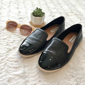 Steve Madden Black Leather Flats Espadrille Style